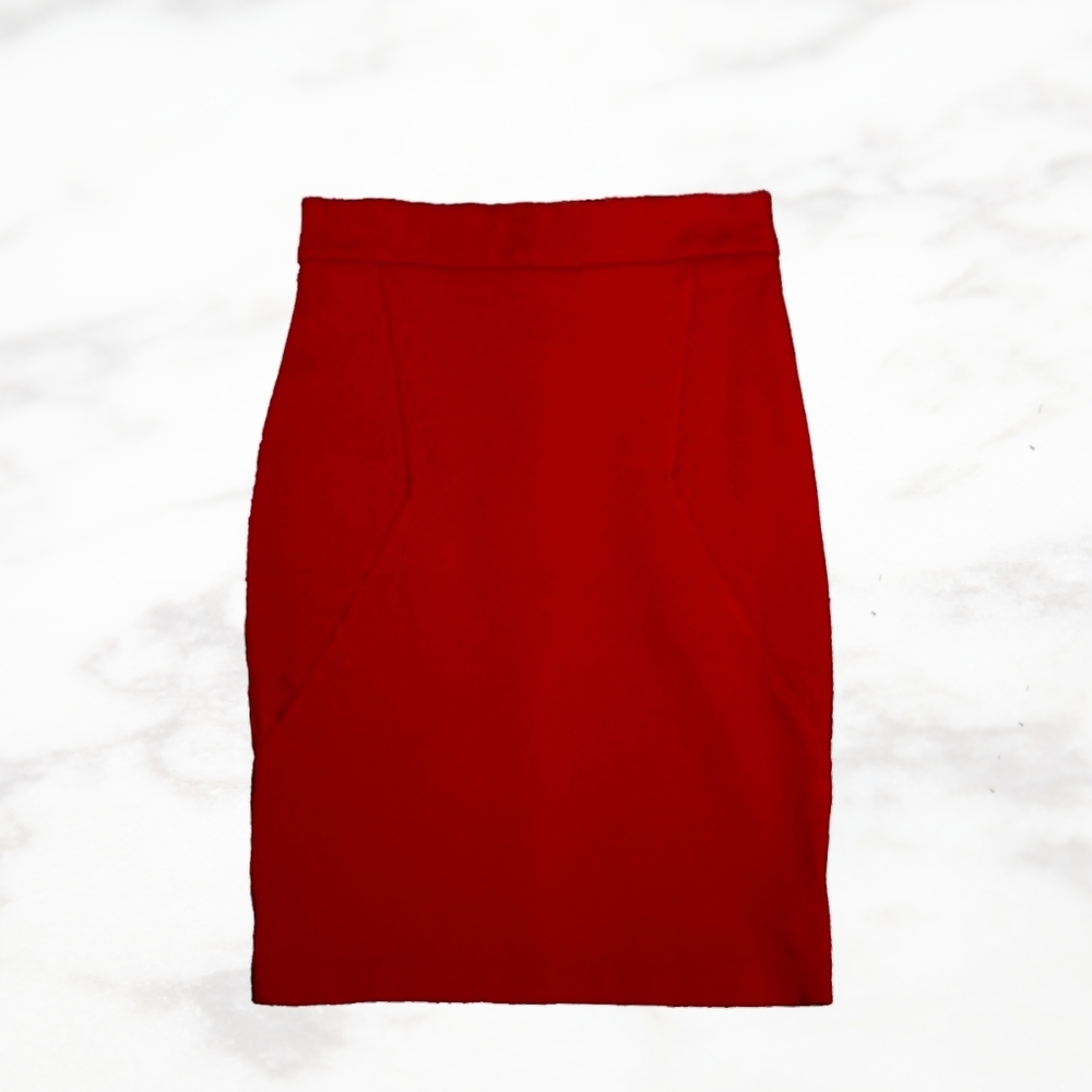 ICÔNE Structured Red Pencil Skirt